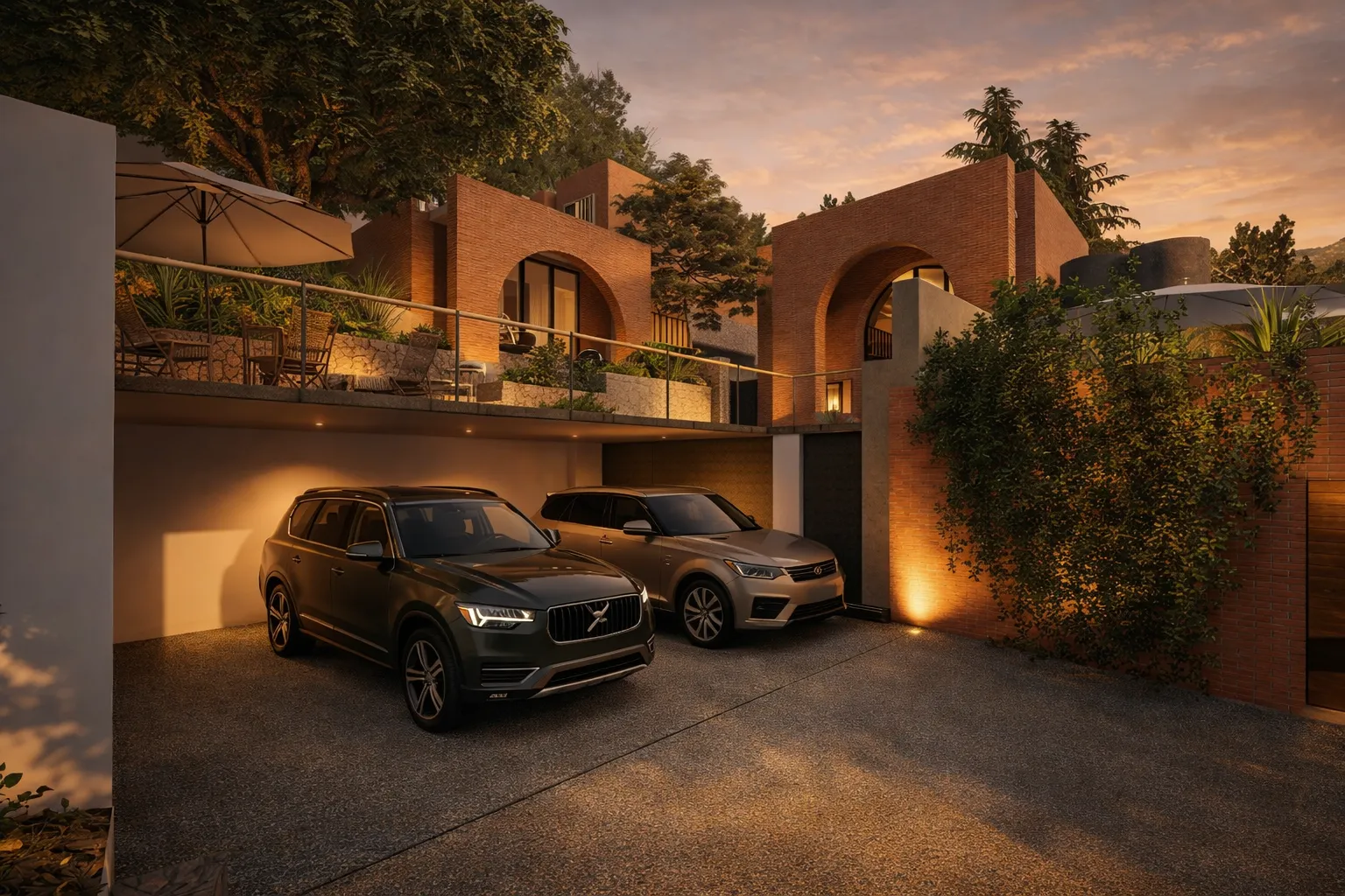 Casa 2 — terraza, alberca y arcos monumentales